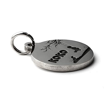 Deep Engraved Dog ID Tag Stainless Steel Personalized Customized Unique Pet ID Card Wolf Round (Swing S) - size: Swing S
