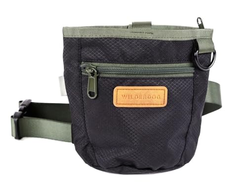 Wilderdog Dog Training Treat Pouch with Magnetic and Zipper Closure, Carabiner Attached, Adjustable Waist Strap - Black - color: Black