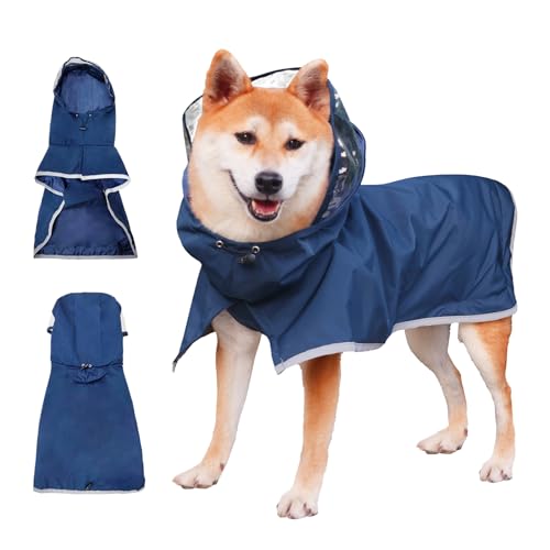 Dog Raincoat, Water Resistant, Adjustable, Cool Design (Dark Blue, Small) - color: Dark Blue, size: Small