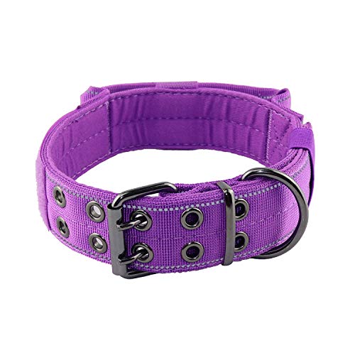 Reflective Dog Collar Heavy Duty Tactical with Control Handle and Metal Buckle for Dog Training(M,Purple) - color: Purple, size: Medium (Pack of 1)