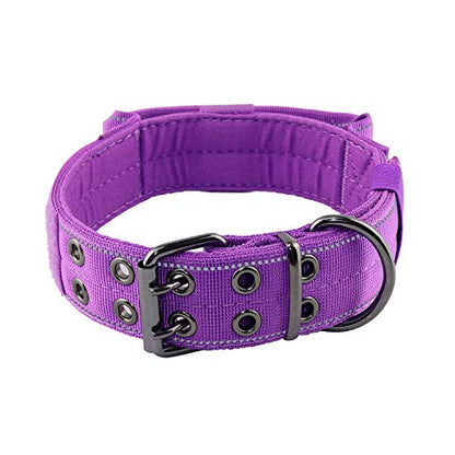 Reflective Dog Collar Heavy Duty Tactical with Control Handle and Metal Buckle for Dog Training(M,Purple) - color: Purple, size: Medium (Pack of 1)