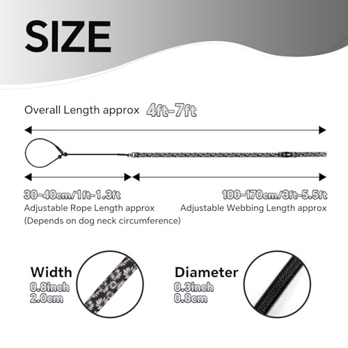 QQPETS Adjustable Slip Lead Dog Leash, Hands Free Waist Leash for Dog Walking, Reflective Training Lead with 360° Swivel Anti-Tangle, 4-7 ft Length for All Breeds - color: White Daisy
