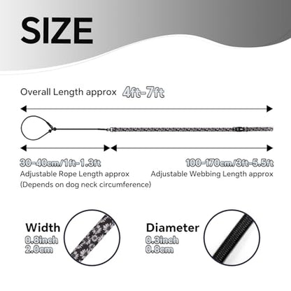 QQPETS Adjustable Slip Lead Dog Leash, Hands Free Waist Leash for Dog Walking, Reflective Training Lead with 360° Swivel Anti-Tangle, 4-7 ft Length for All Breeds - color: White Daisy