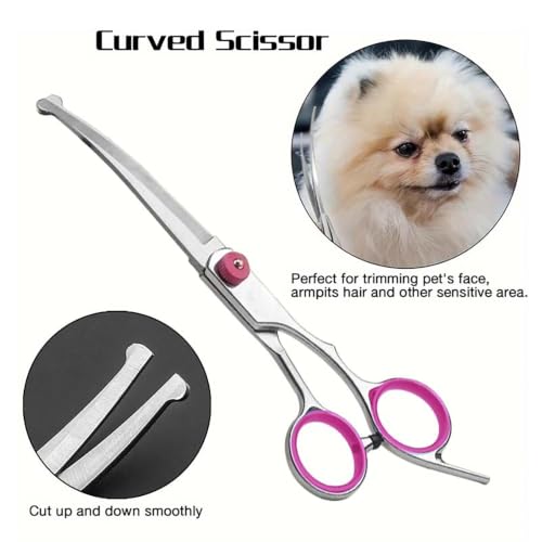 5-in-1 Pet Grooming Scissors for Dogs at Home, Stainless Steel Straight Thinning Curved Shears & Comb Pet Grooming Scissors Set with Storage Bag Hair Trimming Tools for Cat and Dog