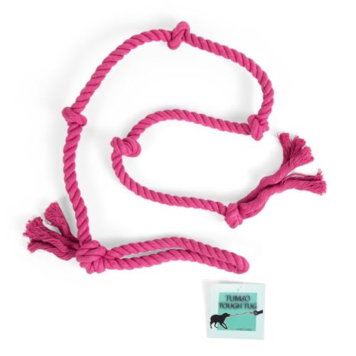 Tumbo Tough Tug Rope Dog Toy - (Pink 5 ft Long Strong and Durable Rope Pull Toy with Handle) TUG of WAR Dog Toy - color: Pink