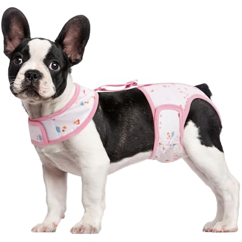 Kuoser Dog Diapers Female with Suspenders, Escape-Proof Doggie Diaper That Stay On, Washable Dog Diapers for Heat, Incontinence & Puppy Training,Reusable Puppy Diaper Female Small Medium Large Dogs, S - color: Blush Pink, size: S