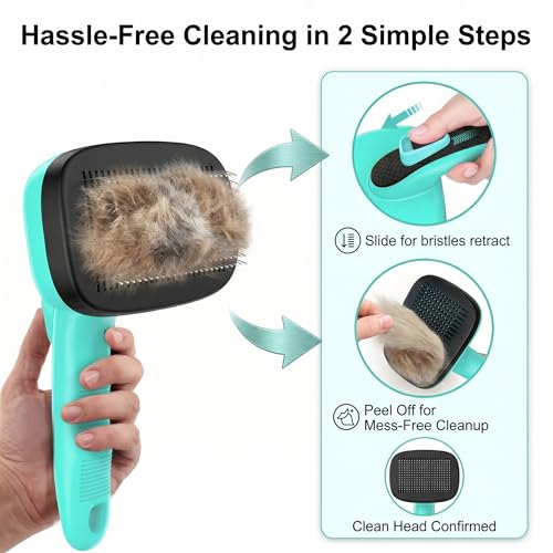 Self Cleaning Slicker Brush & Nail Clippers for Dog and Cats | 2 Pcs, Shedding Long and Short Haired Pets, Skin Friendly, Deshedding Grooming Tool - color: Green 2pc