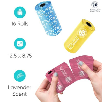 AKC Dog Poop Bags - Leak Proof Pet Waste Bags - 16 Refill Rolls - Lavender Scent - 240 Count (Puppy Print) - color: 240 Count, style: Lavender Scented