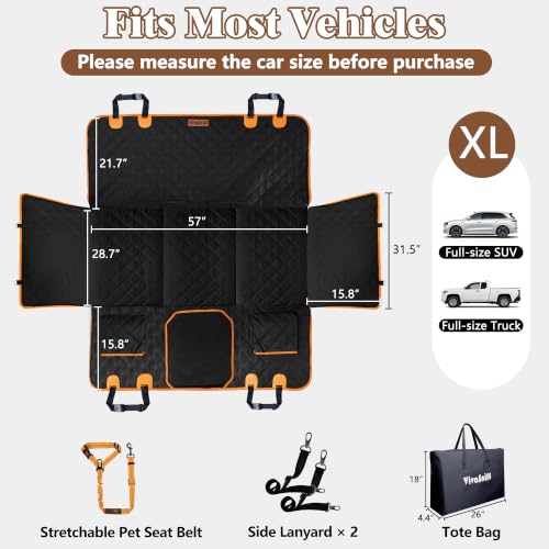 Hard Bottom Waterproof Dog Seat Cover Hammock for Full Size Truck | 900D Oxford bite-proof & waterproof. 35D sponge pad protects dog joints. Extra-wide hard bottom supports 600lbs. Mesh window - size: XL-For Large SUVs/ Full Size Trucks