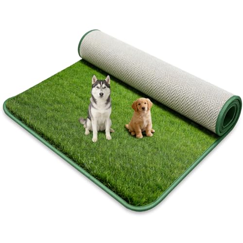 Artificial Grass for Dogs Potty, 31x51In Washable Hemmed Edge Grass Pee Pad Outdoor Indoor, Realistic Dog Grass Mat with Drainage Holes, Dogs Potty Training Rug for Balcony Lawn Decoration