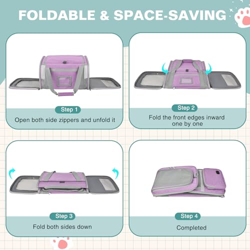 Soft Cat Carrier for Pets Up to 20 Lbs, Collapsible Cat Carrier Bag with Privacy Curtains, Airline Approved Small Pet Carrier for Small Medium Cats Dogs Puppy, Washable Soft Pet Travel Bag Dog Carrier - color: Purple