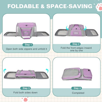 Soft Cat Carrier for Pets Up to 20 Lbs, Collapsible Cat Carrier Bag with Privacy Curtains, Airline Approved Small Pet Carrier for Small Medium Cats Dogs Puppy, Washable Soft Pet Travel Bag Dog Carrier - color: Purple