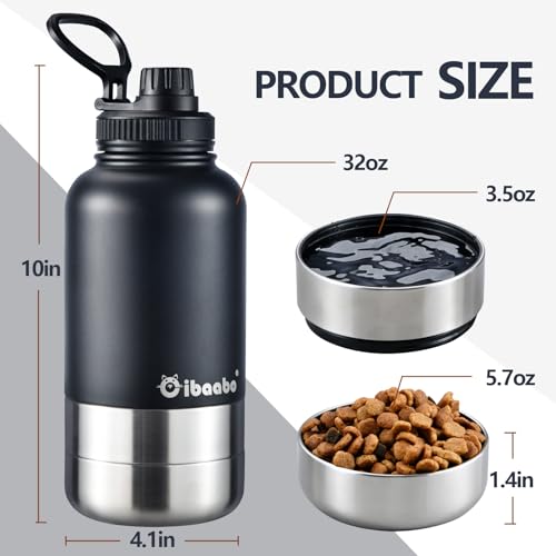 Cibaabo Insulated Dog Water Bottle with 2 Bowls, 32oz Travel Stainless Steel Double Wall Thermos, Portable Pet Dispenser, Gifts for Puppy Small Medium Dogs Walking Hiking and Camping - color: Mint Green