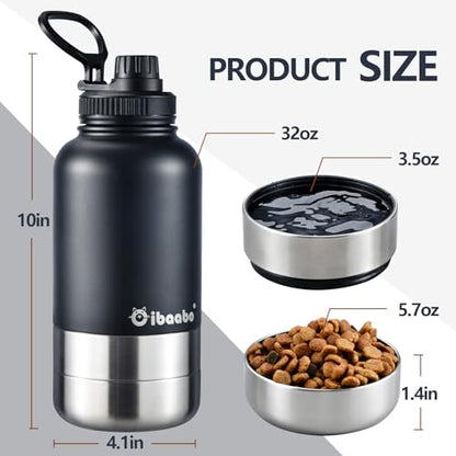 Cibaabo Insulated Dog Water Bottle with 2 Bowls, 32oz Travel Stainless Steel Double Wall Thermos, Portable Pet Dispenser, Gifts for Puppy Small Medium Dogs Walking Hiking and Camping - color: Mint Green