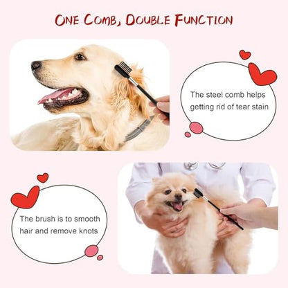 4 Pack Pets Grooming Comb Kit for Small Puppies, High Strength Teeth Pet Tear Stain, 2-in-1 with Round Teeth to Remove Knots Crust Mucus