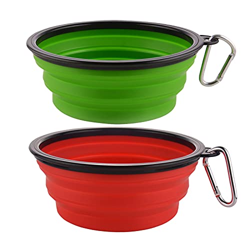 Guardians Large Collapsible Dog Bowls, 34oz Travel Water Food Bowls Portable Foldable Collapse Dishes with Carabiner Clip, 2 Pack (Green+Red) - color: 34oz-Green&Red