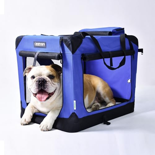 JESPET Soft Dog Crates Kennel for Pets, 3 Door Soft Sided Folding Travel Pet Carrier with Straps and Fleece Mat for Dogs, Cats (Royal Blue, Large(30" L x 21" W x 23" H)) - color: Royal Blue