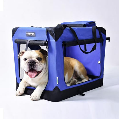 JESPET Soft Dog Crates Kennel for Pets, 3 Door Soft Sided Folding Travel Pet Carrier with Straps and Fleece Mat for Dogs, Cats (Royal Blue, Large(30" L x 21" W x 23" H)) - color: Royal Blue