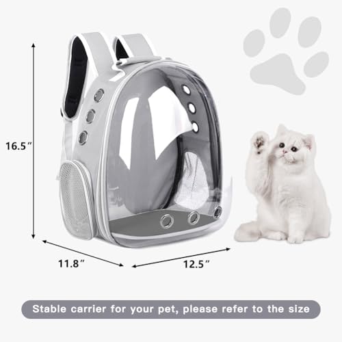 Pet Backpack Carrier with Harness Backpack with Bubble Clear Front for Cats, Small Dogs, Bunnies etc with Harness Included, Pet Carrier for Traveling, Walking, Hiking and Outdoor Activities - color: Grey