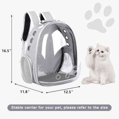 Pet Backpack Carrier with Harness Backpack with Bubble Clear Front for Cats, Small Dogs, Bunnies etc with Harness Included, Pet Carrier for Traveling, Walking, Hiking and Outdoor Activities - color: Grey