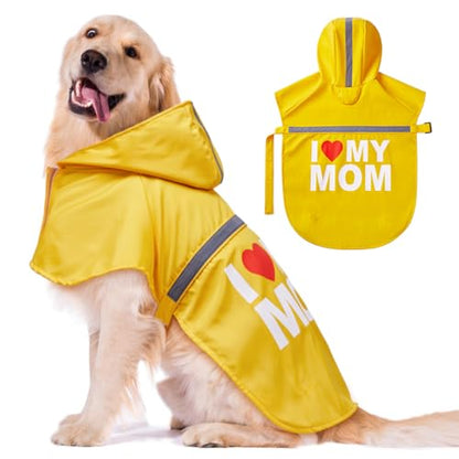Cute Print Dog Raincoat - Waterproof Rain Jacket with Reflective Strips, Leash Hole, Adjustable for Small to Large Dogs (Yellow, Large) - color: Yellow (Mom), size: Large
