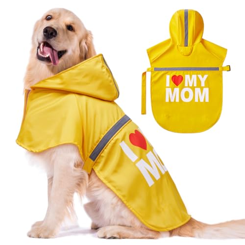 Cute Print Dog Raincoat - Waterproof Rain Jacket with Reflective Strips, Leash Hole, Adjustable for Small to Large Dogs (Yellow, Large) - color: Yellow (Mom), size: Large