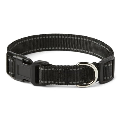 Amazon Basics Reflective Polyester Dog Collar, Adjustable Length 15"-23.5", 1.1" W, Quick-Release Buckle for Easy On/Off, Medium, Black - size: m