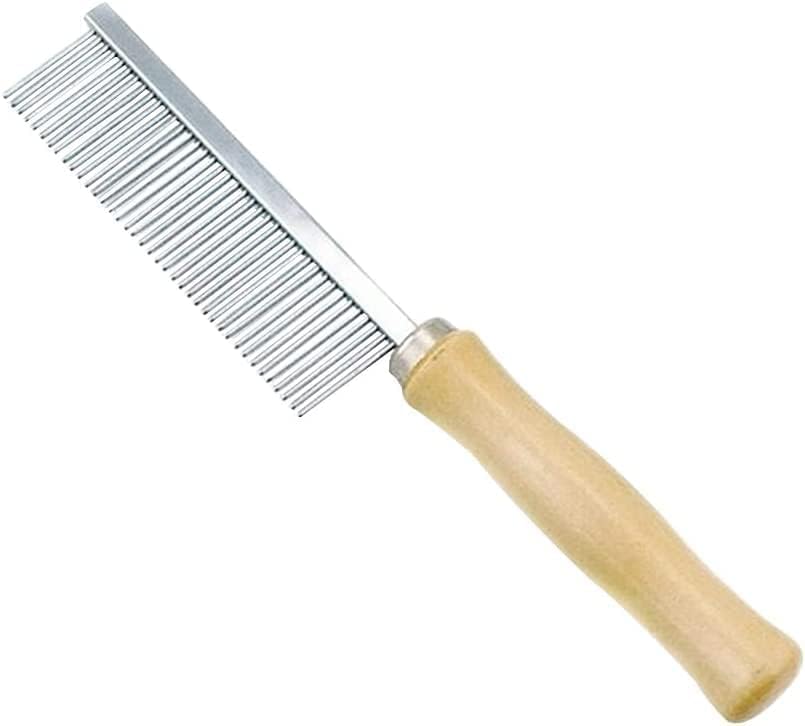 Pet Grooming Comb for Long Haired Cats and Dogs - Stainless Steel Pin Teeth Wooden Handle Fur Hair Brush - Removes and Prevents Matted Fur