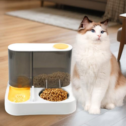 2 in 1 Automatic Cat Feeder and Water Dispenser Combo,All-in-One Dog Food and Water Dispenser Set with Stainless Steel Food Bowl Detachable Gravity Feeder for Cat Kitten Small Dog(Yellow) - color: 【Yellow】