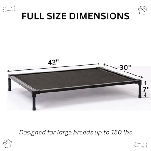 Elevated Dog Bed, Dog Cot for Medium Dogs, Aluminum Frame with Chew-Resistant PVC Fabric, Supports Up to 150 lbs, Indoor and Outdoor Use, Hardware Included, 42" x 30" x 7" - size: Medium