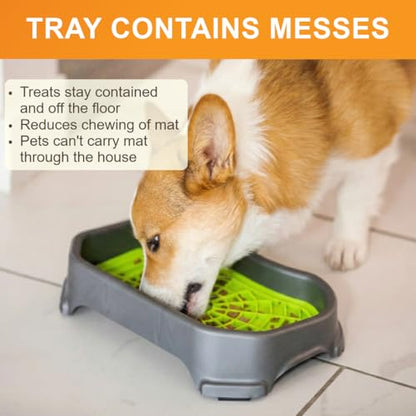 Neater Pets Neat-LIK Dog Lick Mat w/Mess-Proof Tray, Lick Mat for Dogs, Cats, Puppy, Reduces Anxiety & Boredom, Peanut Butter Slow Feeder, Interactive Treat Licking Pad (Green/Gunmetal) - color: Green Mat w/ Gunmetal Tray