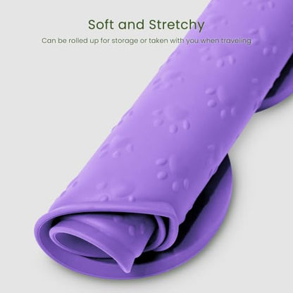 PWTAA Dog Food Mat Anti-Slip Silicone Dog Bowl Mat Thicker Pet Placemat Waterproof Cat Feeder Pad with Raised Edge Puppy Kitten Feeding Mats Suitable Small Medium-Sized Dogs Cats Eating Tray - 2PCS - color: Purple, size: 19.4" x 9.8"-2PCS