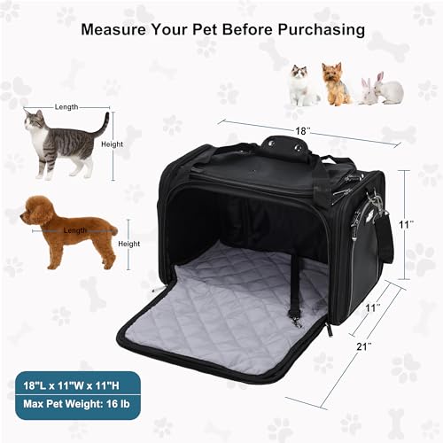 EliteField Deluxe Soft-Sided Pet Carrier (3 Year Warranty, Airline Approved), Travel Bag for Dogs, Cats & Small Pets, with Expandable Mat - color: Black, size: Medium: 18"L x 11"W x 11"H