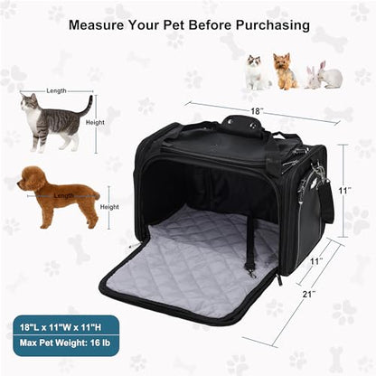 EliteField Deluxe Soft-Sided Pet Carrier (3 Year Warranty, Airline Approved), Travel Bag for Dogs, Cats & Small Pets, with Expandable Mat - color: Black, size: Medium: 18"L x 11"W x 11"H