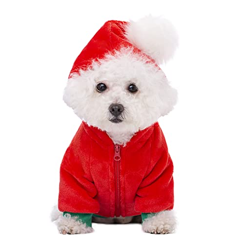 Christmas Puppy Dog Hoodie for Small Medium Dogs, Hooded Sweatshirt with Pocket Pet Cat Hoody Clothes Sweater Fleece Coat Dog Costume - color: Red, size: X-Large