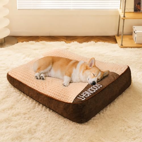 FUNNY FUZZY Orthopedic Dog Bed for Large Dogs, Washable Plush Dog Sofa Bed with Shredded Memory Foam Filling, Calming Pet Couch Bed, Supportive Joint Relief Dog Bed, Non-Slip Bottom(Brown, XL) - size: X-Large