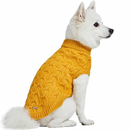 Blueberry Pet Classic Fuzzy Textured Knit Pullover Crew-Neck Dog Sweater in Mustard Yellow, Back Length 14", Pack of 1 Clothes for Dogs - color: Mustard Yellow, Crew-neck, size: 14 inch