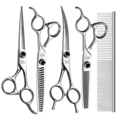 Dog Grooming Scissors: 5 in 1 Pet Shears Kit Made Of Japanese 9CR Advanced Stainless Steel Professional Grooming Scissors for Dogs Cats and Other Pets
