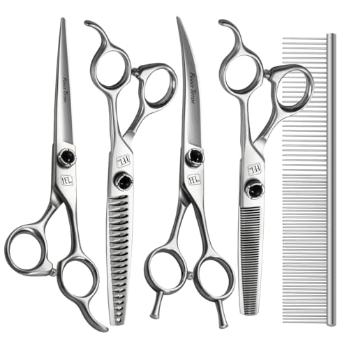 Dog Grooming Scissors: 5 in 1 Pet Shears Kit Made Of Japanese 9CR Advanced Stainless Steel Professional Grooming Scissors for Dogs Cats and Other Pets