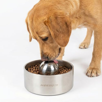 SUS304 Stainless Steel Dog Food Slow Feeder Ball - 3in - Slows Fast Eating, Prevents Choking, Bloating & Obesity - Fun Feeding for All Dogs - Durable, Smooth & High Adaptability (Medium 3Inch) - size: Medium 3Inch