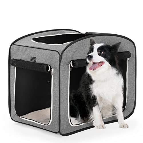 Petsfit Pop Up Dog Crate, Collapsible Dog Kennel,Lightweight&Portable Pet Cage for Medium Large Dogs, Included Soft Mat and Carrying Case,Grey,Large - color: Light Grey, size: Large