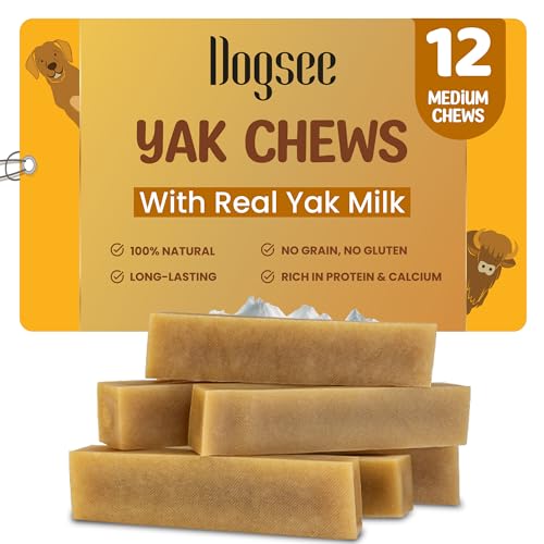 Dogsee Original Himalayan Yak Chews for Dogs 2lb (Medium - 12 Bars) .100% Natural, 60% Protein, Dog Treats for Medium Breed Dog Chews Long Lasting for Aggressive Chewers - size: Medium (Pack of 12)