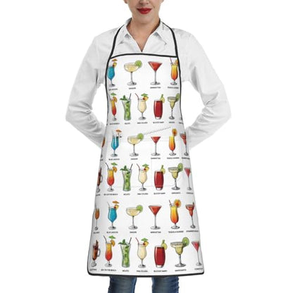Women Men Bib Aprons Chef Cooking Apron With Pockets For Kitchen Grilling Bbq Painting Gardening - color: Cocktails