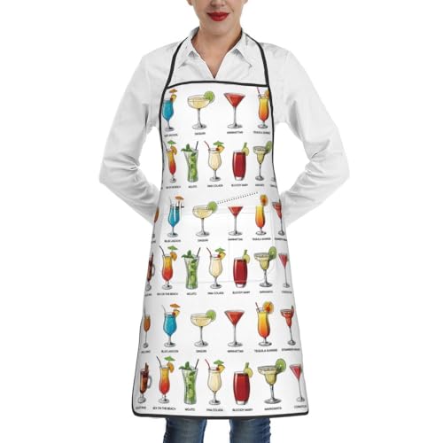 Women Men Bib Aprons Chef Cooking Apron With Pockets For Kitchen Grilling Bbq Painting Gardening - color: Cocktails