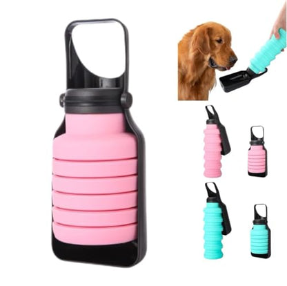 Portable Dog Water Bottle Foldable Pet Water Dispenser Leakproof 500ml with Collapsible Bowl for Walking Hiking Travel (Pink) - color: pink