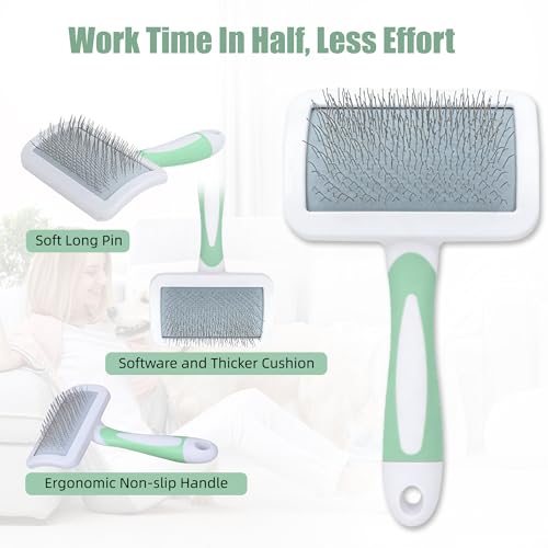 Slicker Brush for Dogs & Pet Comb,Grooming Brush for Thick,Fluffy,Shedding Fur on Dogs and Cats Soft,Gentle Pins for Grooming
