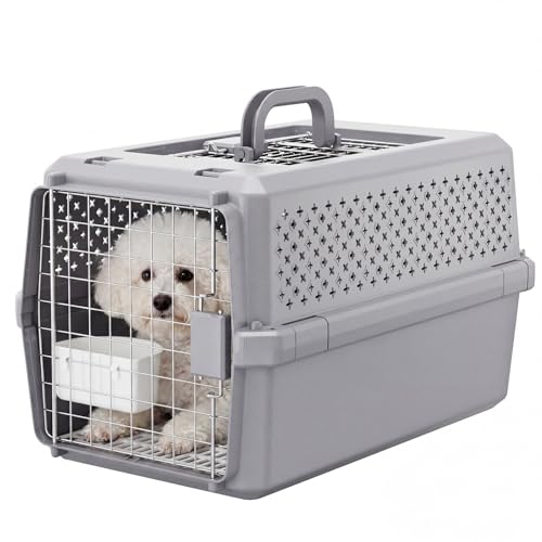 RIZZARI Portable Cat & Dog Carrier for Medium Pets:Hard-Sided Pet Travel Carrier with Ventilation - Secure Metal Door and Carry Handle for Travel - Vet Visits & Car Rides (Gray, Medium) - color: Gray, size: 22.0"L x 14.0"W x 14.2"H