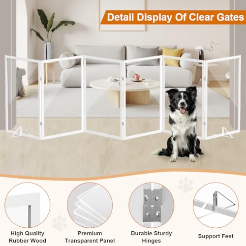 Extra Wide Clear Dog Gate ，4 Panel （71.97" W*31.5" Tall ） Wooden Dog Gate, Clear Acrylic Pet Gate，Transparent Freestanding Pet Gate for Doorways Stairs - size: 72" W*31.5" Tall (4 Panel)