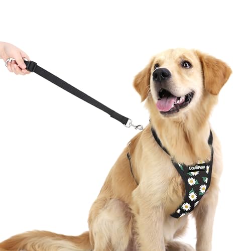 VavoPaw Dog Seat Belt, Safety Vest Dog Car Harness with Adjustable Buckle Dog Seat Belt for Vehicle Nylon Pet Safety Seat Belts Heavy Duty(L, Black Daisy) - color: Black Daisy, size: L (Chest: 22-32.3", Neck: 16.9-26")