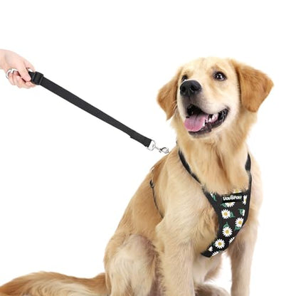 VavoPaw Dog Seat Belt, Safety Vest Dog Car Harness with Adjustable Buckle Dog Seat Belt for Vehicle Nylon Pet Safety Seat Belts Heavy Duty(L, Black Daisy) - color: Black Daisy, size: L (Chest: 22-32.3", Neck: 16.9-26")